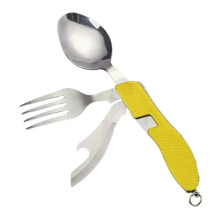 Stainless Steel cutlery 4 In 1 Outdoor Picnic Tableware Foldable Knife Fork Spoon Bottle Opener Folding Pocket Cutlery Set