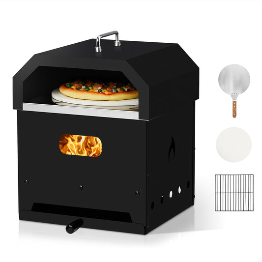 Black, Square Pizza Oven with Handle, Iron Charcoal Oven