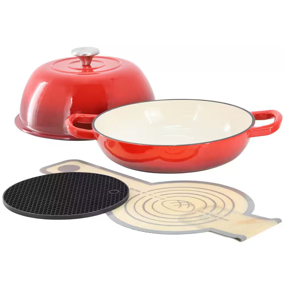 6 Qt. Enameled Cast Iron Bread Pot in Red with Baking Mat