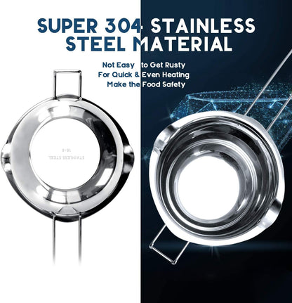 600Ml/20Oz 304 Stainless Steel Double Boiler Pot, Melting Pot with Large Serving Spoon for Butter Chocolate Candy Butter Cheese, Candle Making Pot