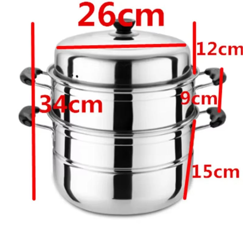 CAKEHOUD Multifunctional Large-Capacity Cooking Pot for Household Stainless Steel Two-Layer and Three-Layer Thick Steam Soup Pot