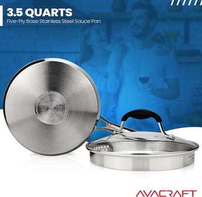 3.5 Quart Stainless Steel Saucepan with Glass Strainer Lid