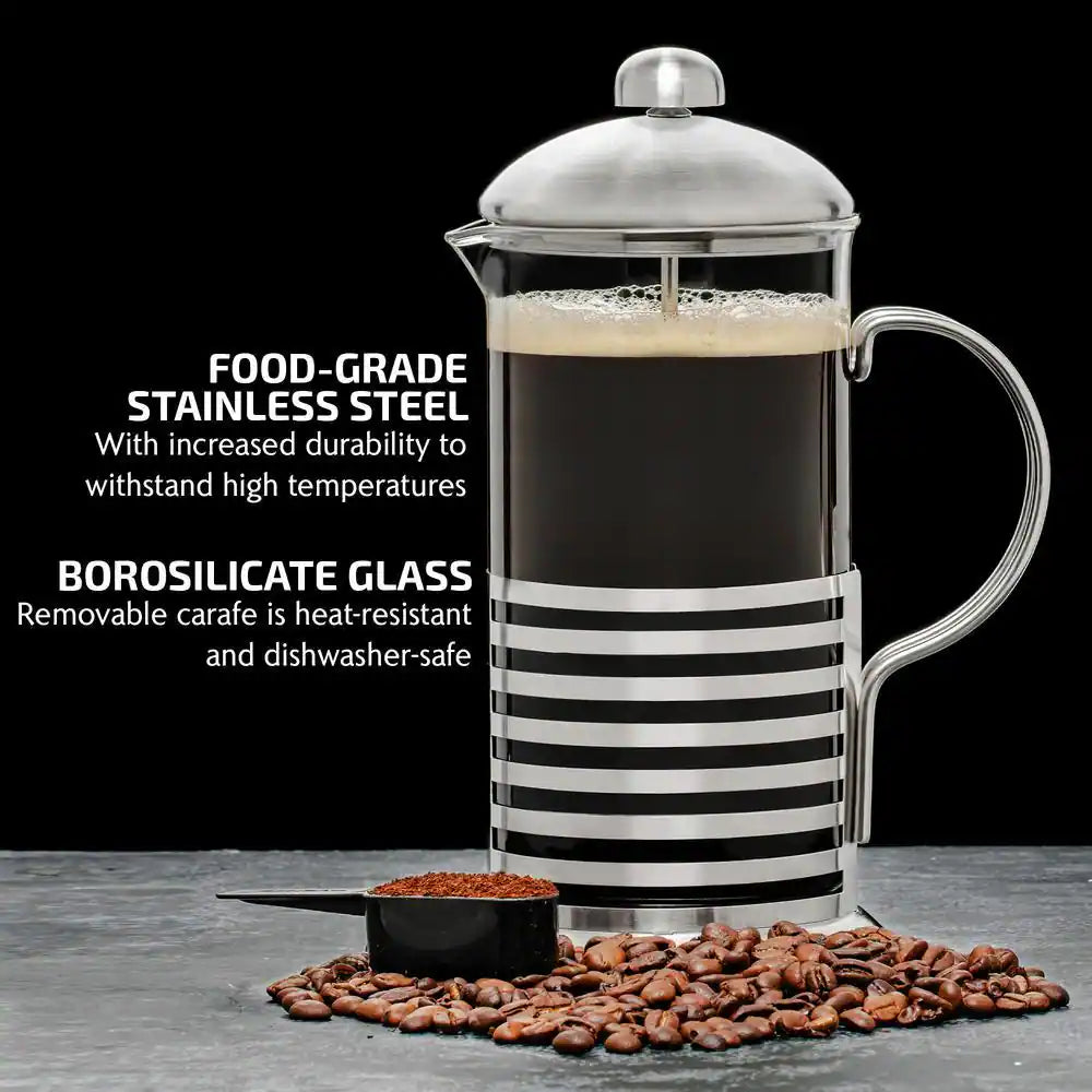 4.5 Cup Stainless Steel French Press Cafetiere Coffee and Tea Maker with 4-Level Mesh Filter