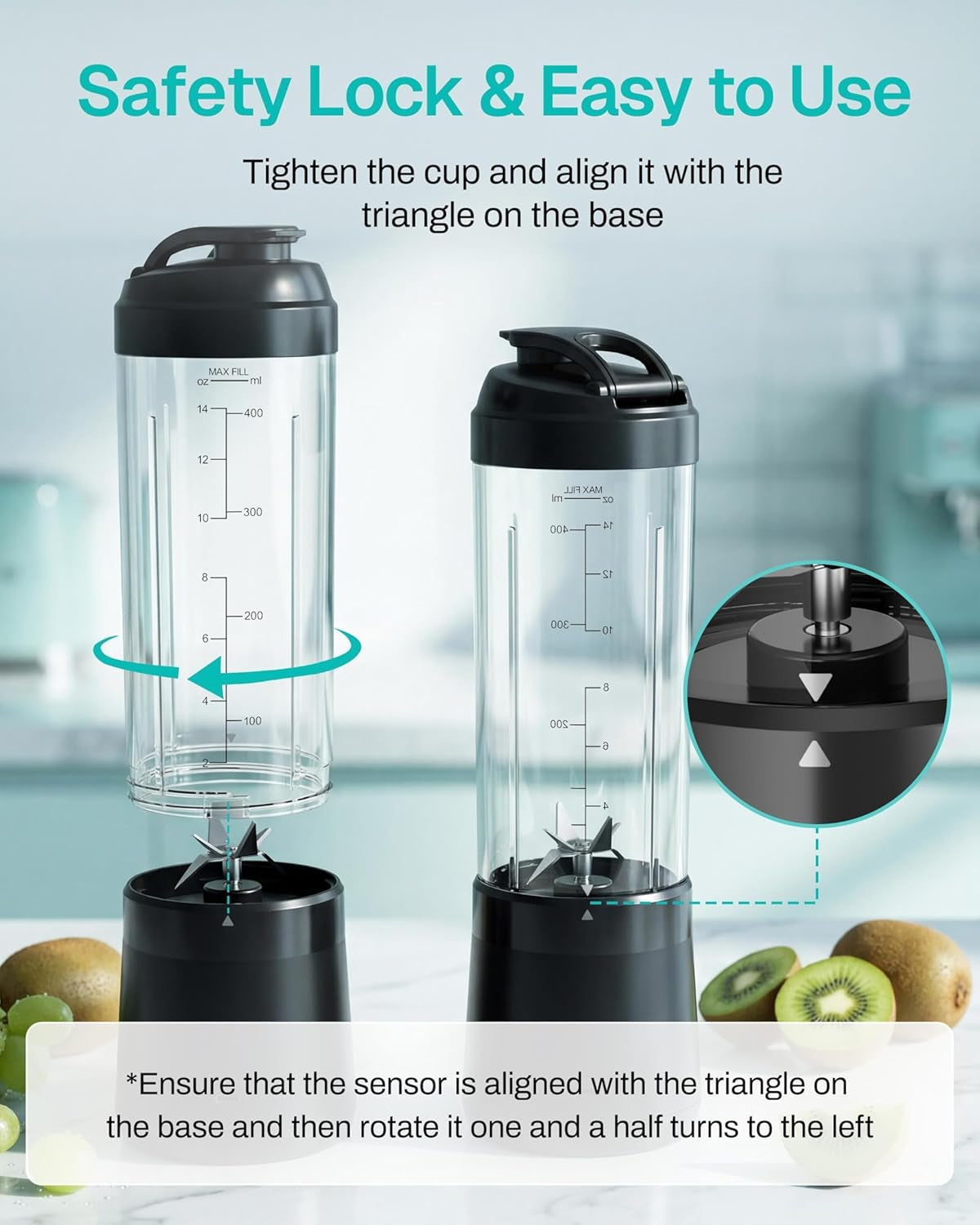 Portable Blender Smoothies and Shakes, Personal Juicer 14 OZ BPA Free Portable Cups, USB-C Rechargeable, Dishwasher Safe Parts - Mini Small Blenders Cup Fits Home, Office, Gym, Travel