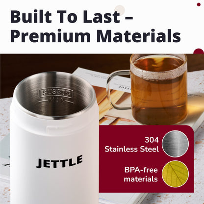 Travel Electric Kettle 450Ml - Portable Bottle-Style Water Heater with Temperature Control & Auto Shut-Off - Stainless Steel for Tea, Coffee & Soup - White