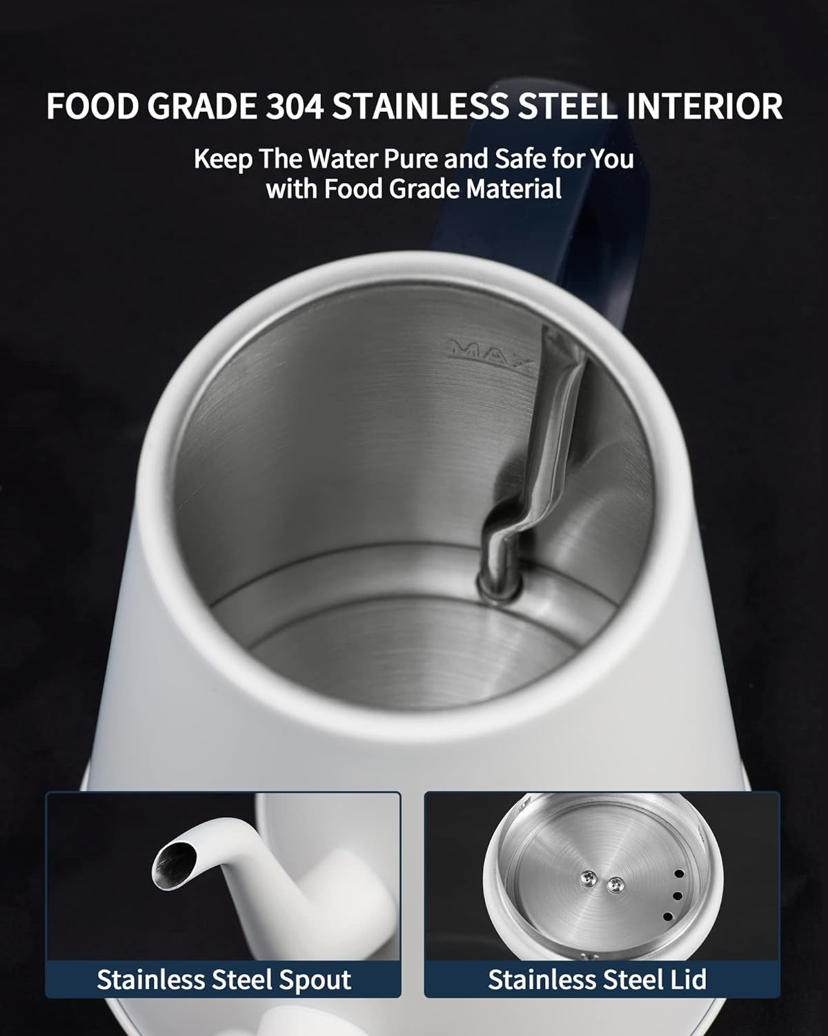Gooseneck Electric Kettle(1.0L),1000W Electric Tea Kettle of 304 Stainless Steel,Auto Shut Off,Coffee Kettle for Pour over and Tea -White