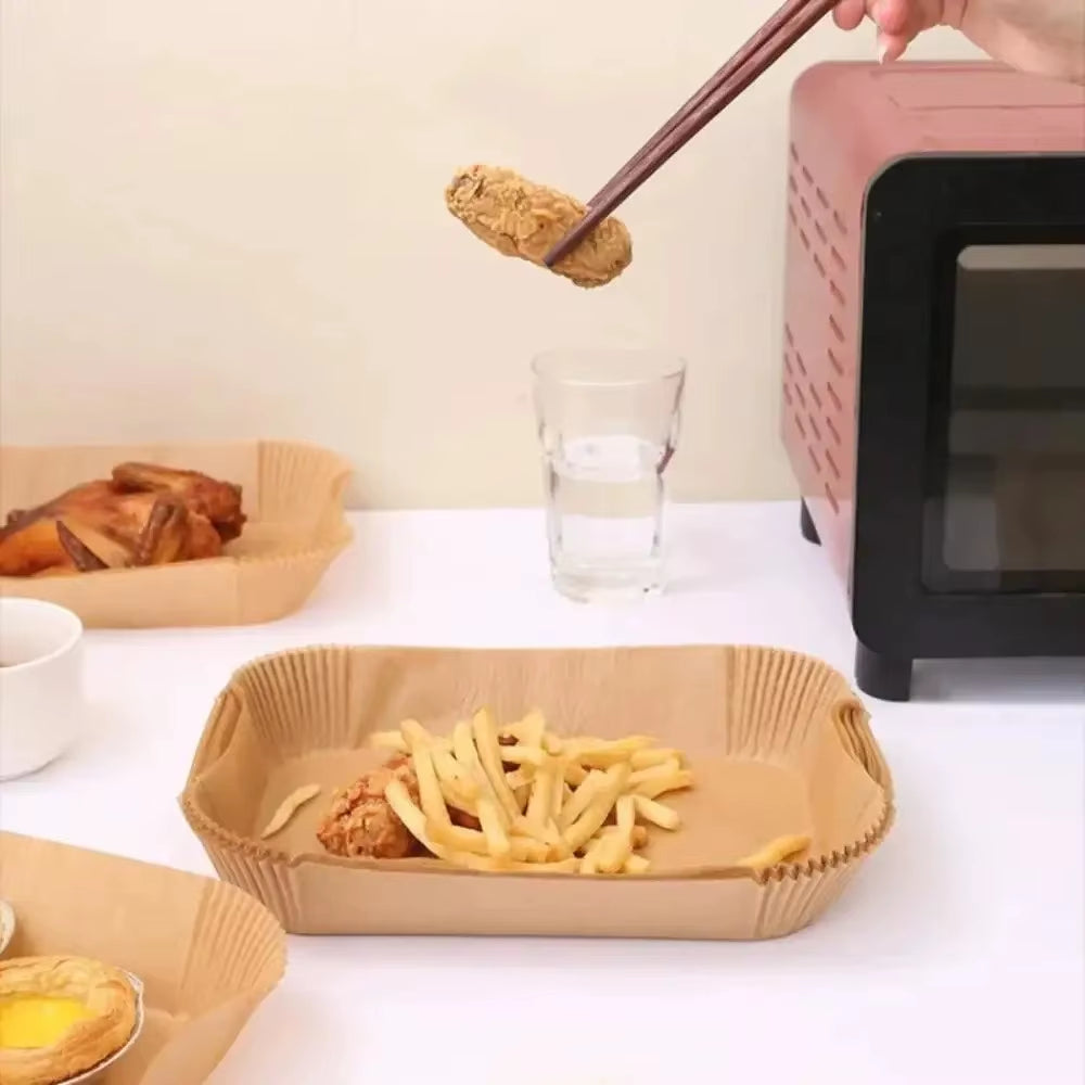 Disposable Air Fryer Paper 50/100Pcs Rectangle Kitchen Baking Airfryer Mat Oilproof Micro-Wave Barbecue Baking Paper Accessories