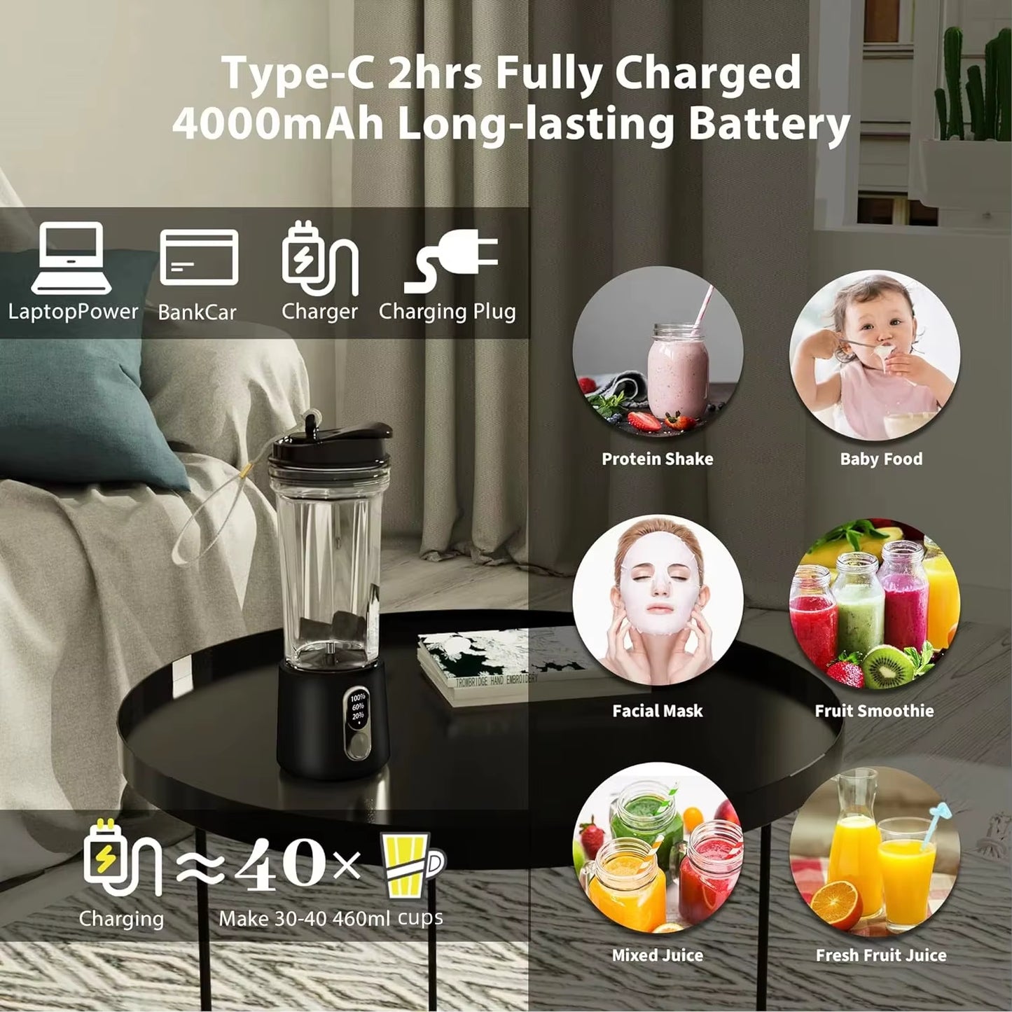 2025 New Portable Multifunctional High-Power Juicer Strong Motor Fast Crush 4000Mah Battery Indoor Outdoor Dual-Use Juice Cup