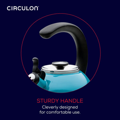 Enamel on Steel Whistling Induction Teakettle, Tea Kettle for Stovetop with Flip-Up Spout, 2-Quart, Turquoise