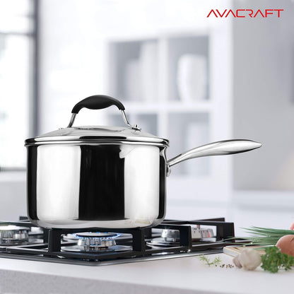 3.5 Quart Tri-Ply Stainless Steel Saucepan with Glass Strainer Lid
