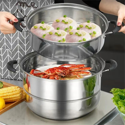 CAKEHOUD Multifunctional Large-Capacity Cooking Pot for Household Stainless Steel Two-Layer and Three-Layer Thick Steam Soup Pot