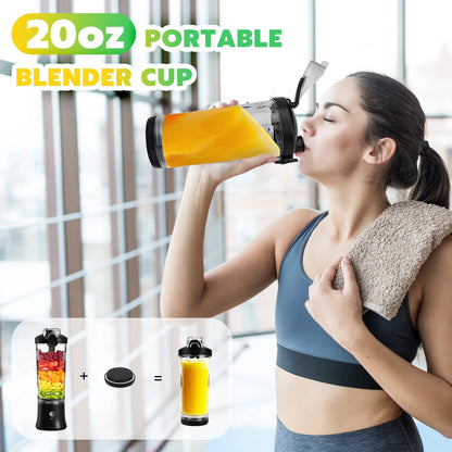 Portable Blender Personal Juicer for Shakes and Smoothies - 20 OZ Electric Protein Shaker Bottle with Insulated Sleeve, Travel Lid, USB-C Rechargeable - Mini Small Blender Cup for Kitchen,Office,Gym
