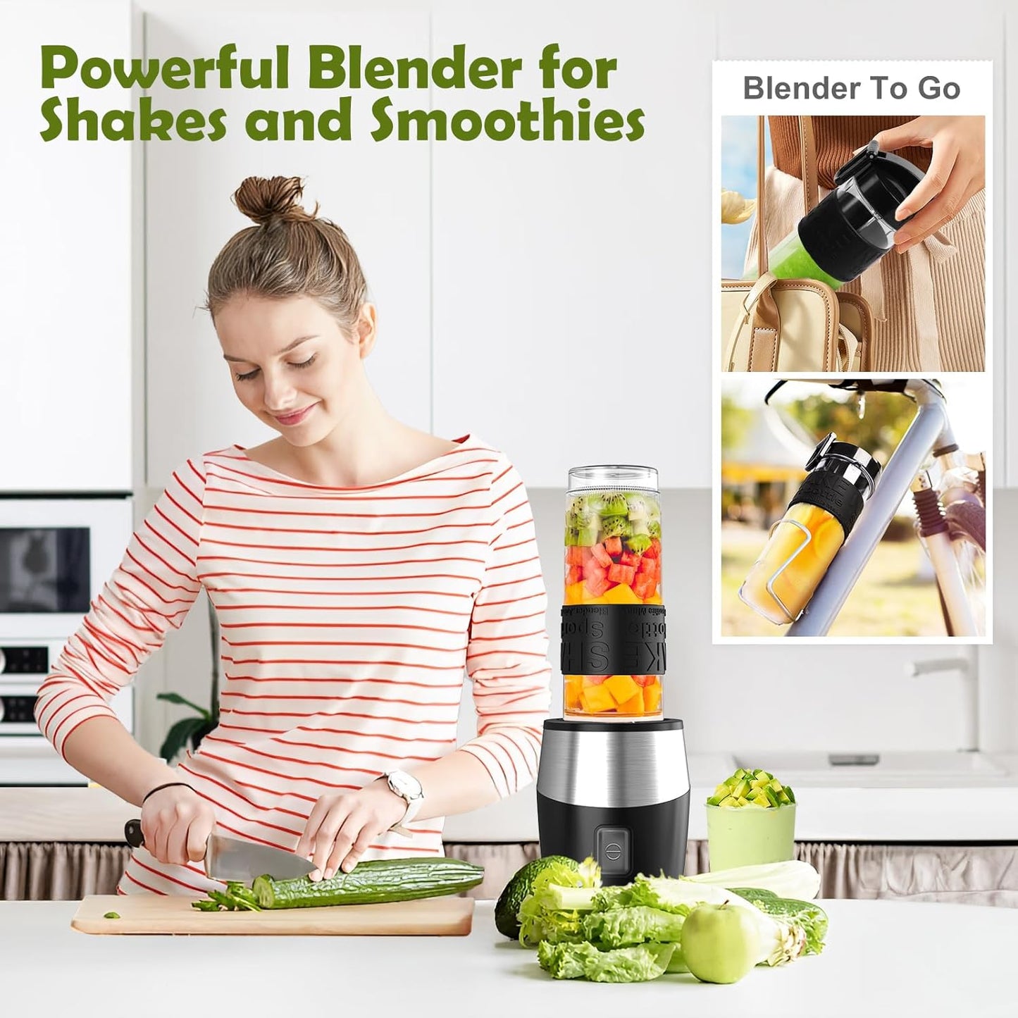 Blender and Food Processor Combo, Personal Blender for Shakes and Smoothies, Suitable for Kitchen, Home, 700W Electric Blender with Mixer Grinder/Chopper