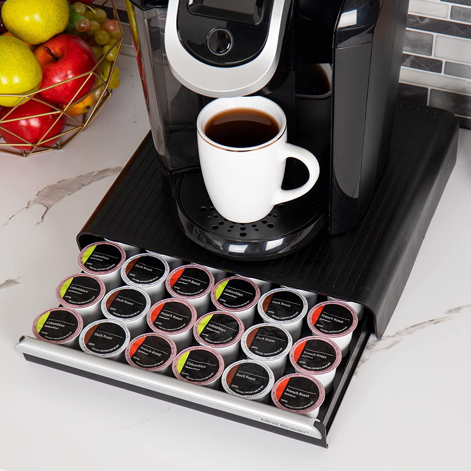 Single Serve Coffee Pod Drawer for 36 Pods, Countertop Organizer, Coffee Station Base, Black