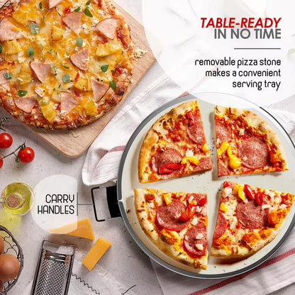 12 In. Black Countertop Indoor Grill Oven Electric Stone Pizza Oven Maker with 2 Pizza Peals, Scraper, Cutter, Cookbook