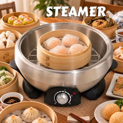 Shabu Shabu 3 Qt. Stainless Steel Electric Multi Cooker With-Glass Lid