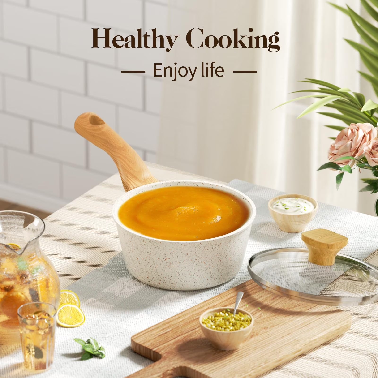 6 Pcs Nonstick Frying Pan Set White with Lids Granite Cookware Healthy Cookware Induction Skillet