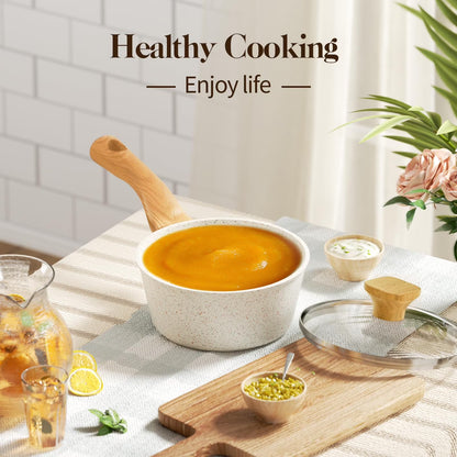 6 Pcs Nonstick Frying Pan Set White with Lids Granite Cookware Healthy Cookware Induction Skillet