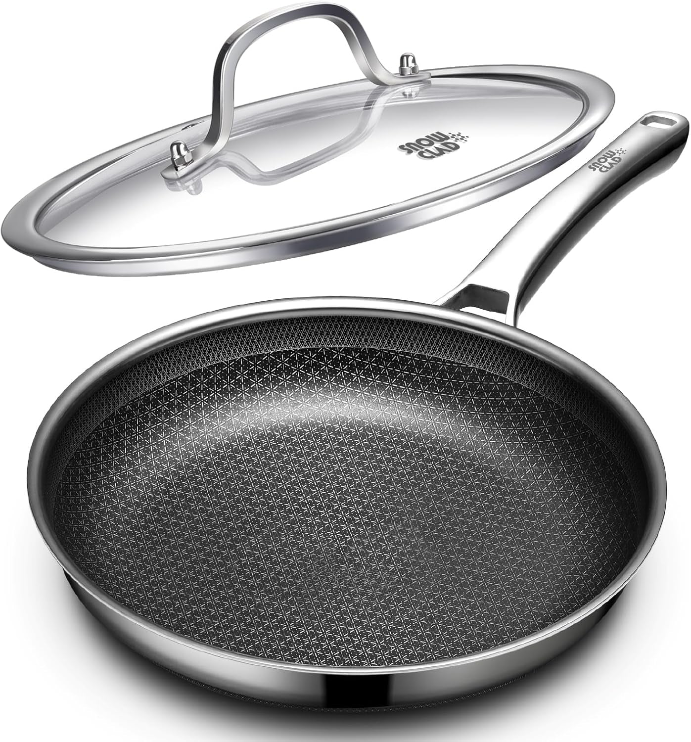 Non Stick Frying Pans 12 Inch, Hybrid Frying Skillets Nonstick with Lid,Non Stick Stainless Steel Pans, Dishwasher and Oven-Safe Chef Pan, Induction Compatible Cooking Pan, PFOA Free Cookware