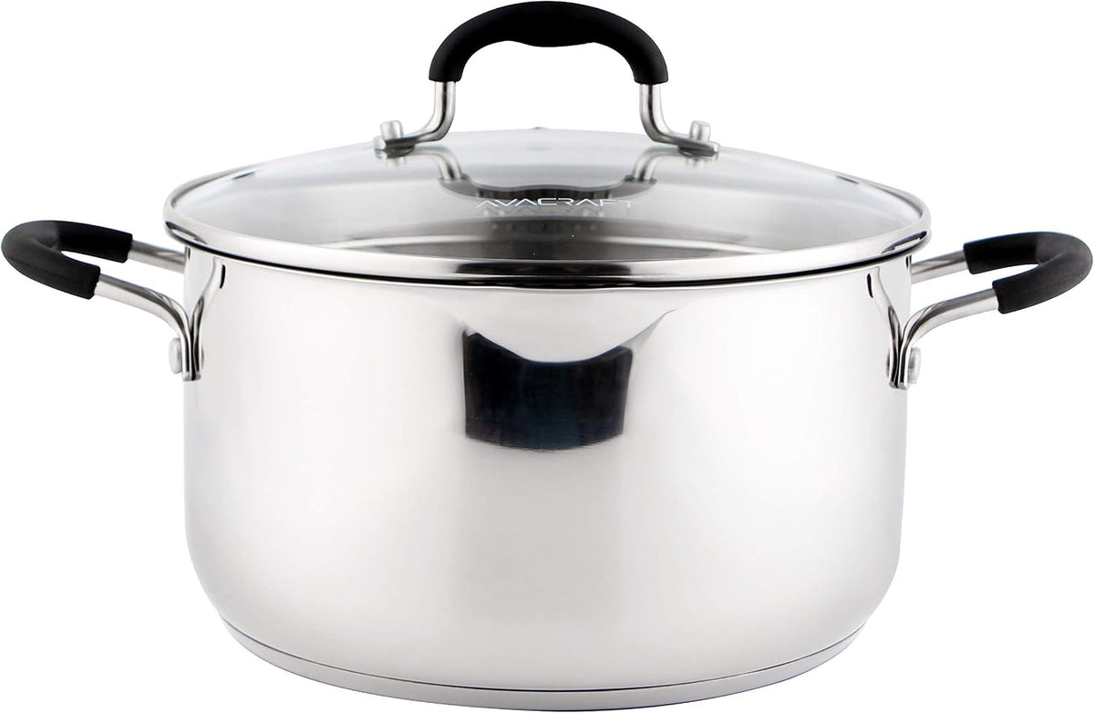 6 Quart Stainless Steel Stock Pot with Glass Strainer Lid
