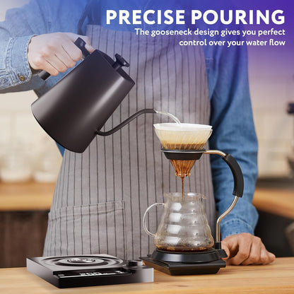 APQ Gooseneck Electric Kettle 30 Oz. Auto Shut-Off Black 1200 W Temperature Control 0.9 L Rapid Heating with LED Display