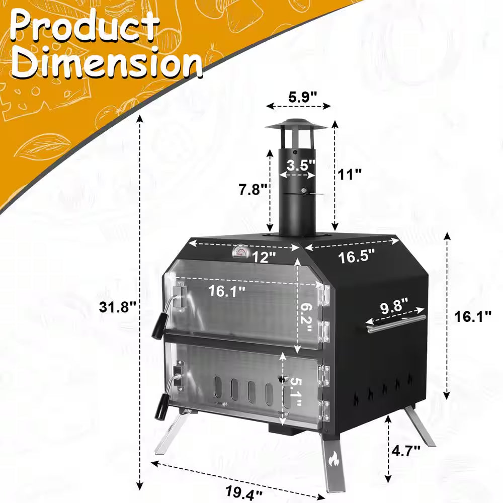 Wood Fired Portable Patio Ovens Outdoor Pizza Oven, 15 In. Black