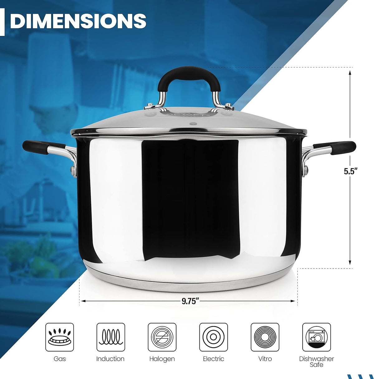 6 Quart Stainless Steel Stock Pot with Glass Strainer Lid