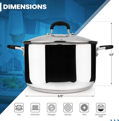 6 Quart Stainless Steel Stock Pot with Glass Strainer Lid