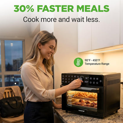 32 Quart Air Fryer & Oven | Digital Airfryer with 20 Presets, Dual Cook, Rotisserie, Bake & More | Multi-Function Convection Countertop Oven | Large Capacity | 18" X 17" X 14 | Black