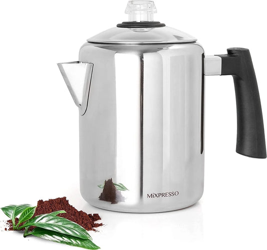 Stainless Steel Coffee Percolator Stovetop, Percolator Coffee Pot, Excellent for Camping Coffee Pot, 37Oz 5-8 Cup Stove Top Coffee Maker, Stainless Steel Coffee Percolator