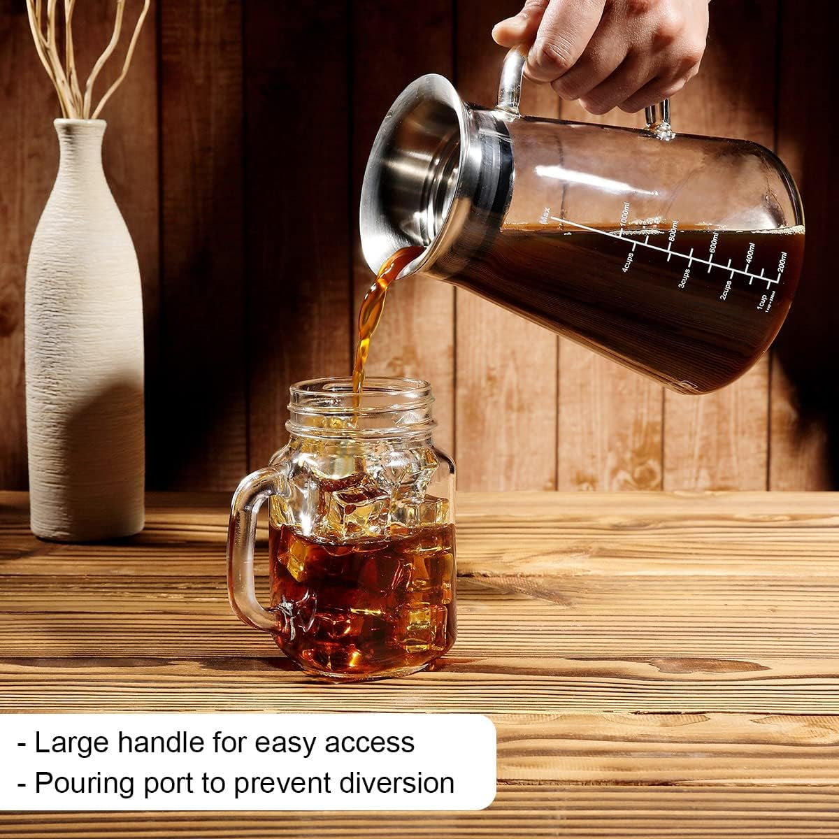 Airtight Cold Brew Coffee (Iced Tea) Maker 51Oz/1.5L, Bpa-Free, Durable Borosilicate Glass Pitcher and Stainless Steel Fine-Mesh Filter, Dishwasher Safe, Spill-Proof, 6 Cups Capacity