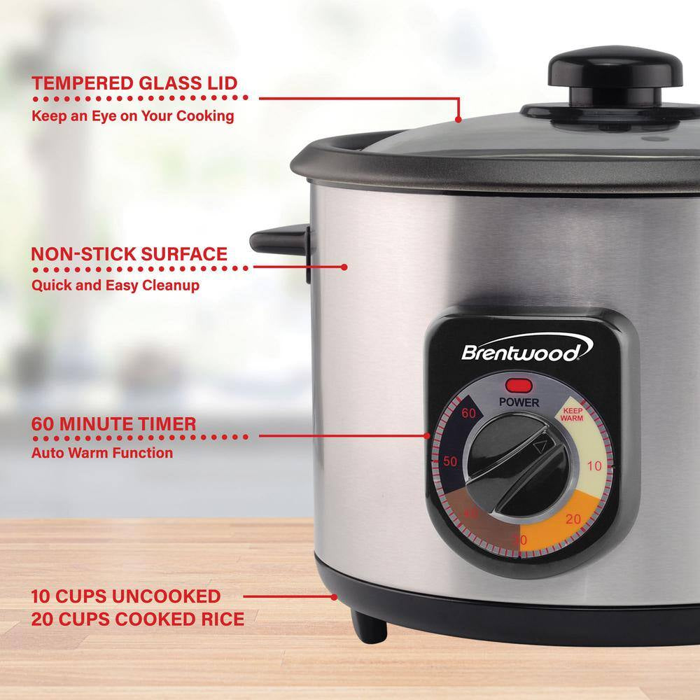 10-Cup Stainless Steel Crunchy Persian Rice Cooker with Lid