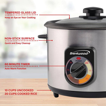 10-Cup Stainless Steel Crunchy Persian Rice Cooker with Lid