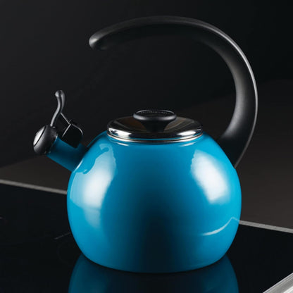 Enamel on Steel Whistling Induction Teakettle, Tea Kettle for Stovetop with Flip-Up Spout, 2-Quart, Turquoise