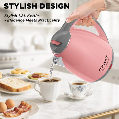 Electric Kettle, 1.8L Tea Kettle for Coffee or Tea, Fast Boiling, Auto Shut-Off, Pink