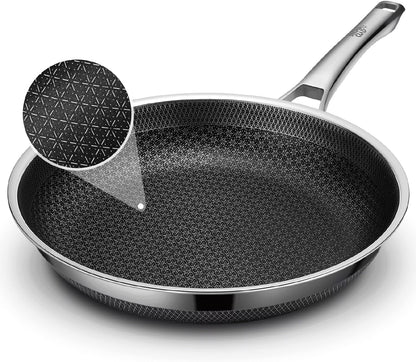 Non Stick Frying Pans,Hybrid 10 Inch Frying Pans Nonstick,Non Stick Stainless Steel Skillets,Dishwasher and Oven Safe, Works on Induction,Ceramic and Gas Cooktops