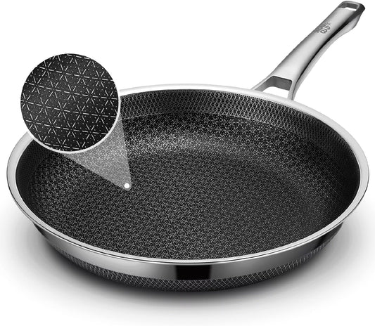 Non Stick Frying Pans,Hybrid 10 Inch Frying Pans Nonstick,Non Stick Stainless Steel Skillets,Dishwasher and Oven Safe, Works on Induction,Ceramic and Gas Cooktops