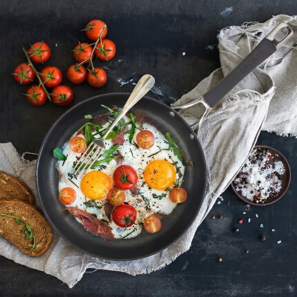 Radiance Hard Anodized Nonstick Deep Frying Pan with Lid, 12 Inch Frying Pan with Lid, Deep Skillet, Gray