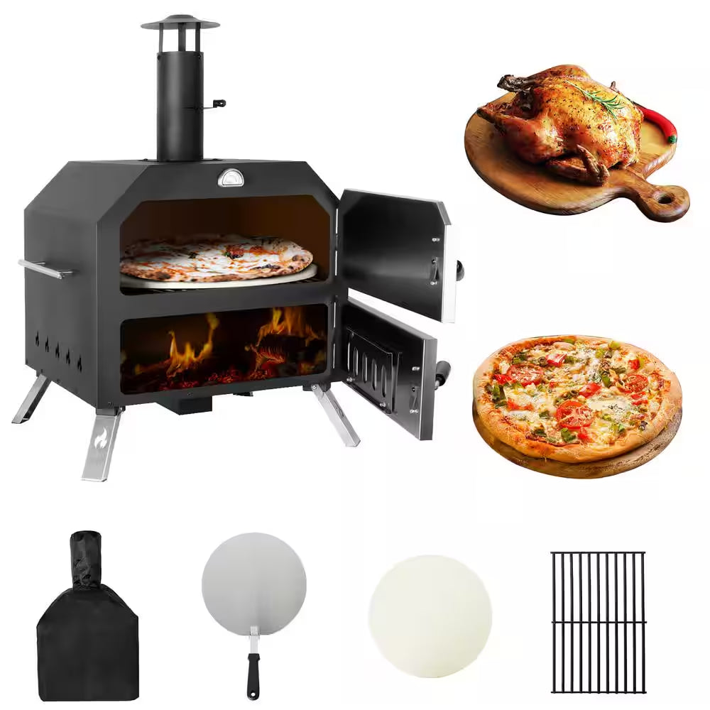Wood Fired Portable Patio Ovens Outdoor Pizza Oven, 15 In. Black