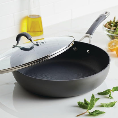 Radiance Hard Anodized Nonstick Deep Frying Pan with Lid, 12 Inch Frying Pan with Lid, Deep Skillet, Gray