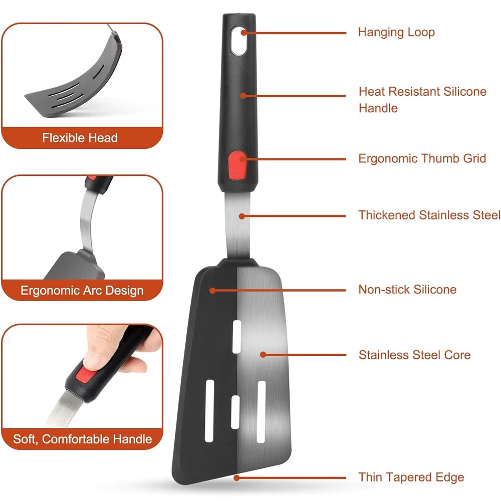 Silicone Spatula for Non Stick Pots High-Temperature Resistant High Quality Stir Spring Steel Fry Spatula Tool Kitchen Utensils