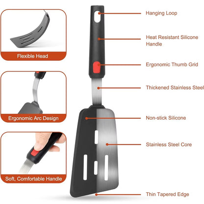 Silicone Spatula for Non Stick Pots High-Temperature Resistant High Quality Stir Spring Steel Fry Spatula Tool Kitchen Utensils