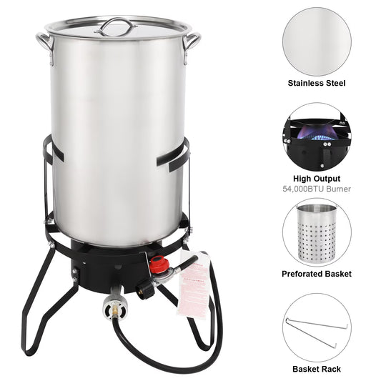 50Qt Propane Fryer Kit Turkey Fryer Fish Fryer Outdoor Fryer Stainless Steel Propane Boil Pot Portable Deep Frying/Boiling