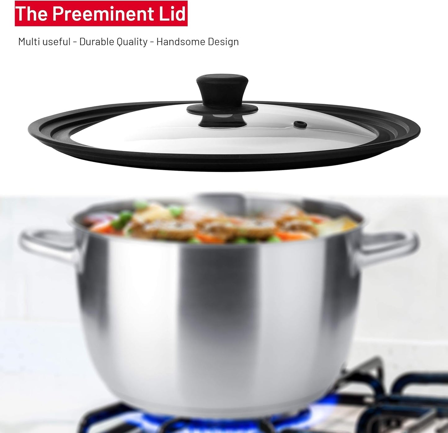 Universal Lids for Pots, Pans and Skillets - Tempered Glass with Vented Silicone Rim and Heat-Resistant Handle - Fits Multiple Cookware Sizes - Dishwasher & Microwave Safe (Single, 11",12",12.5")