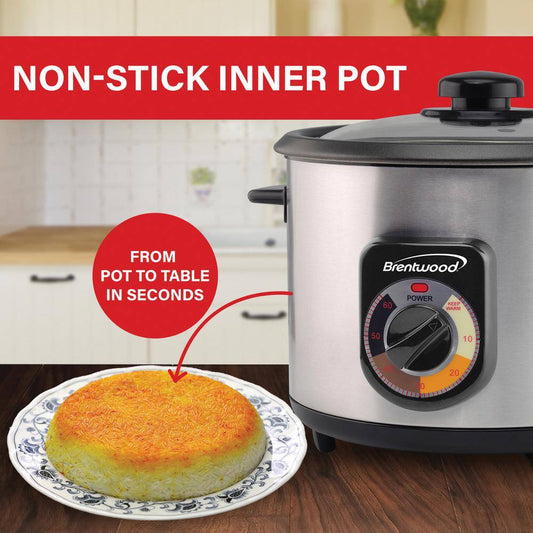 10-Cup Stainless Steel Crunchy Persian Rice Cooker with Lid