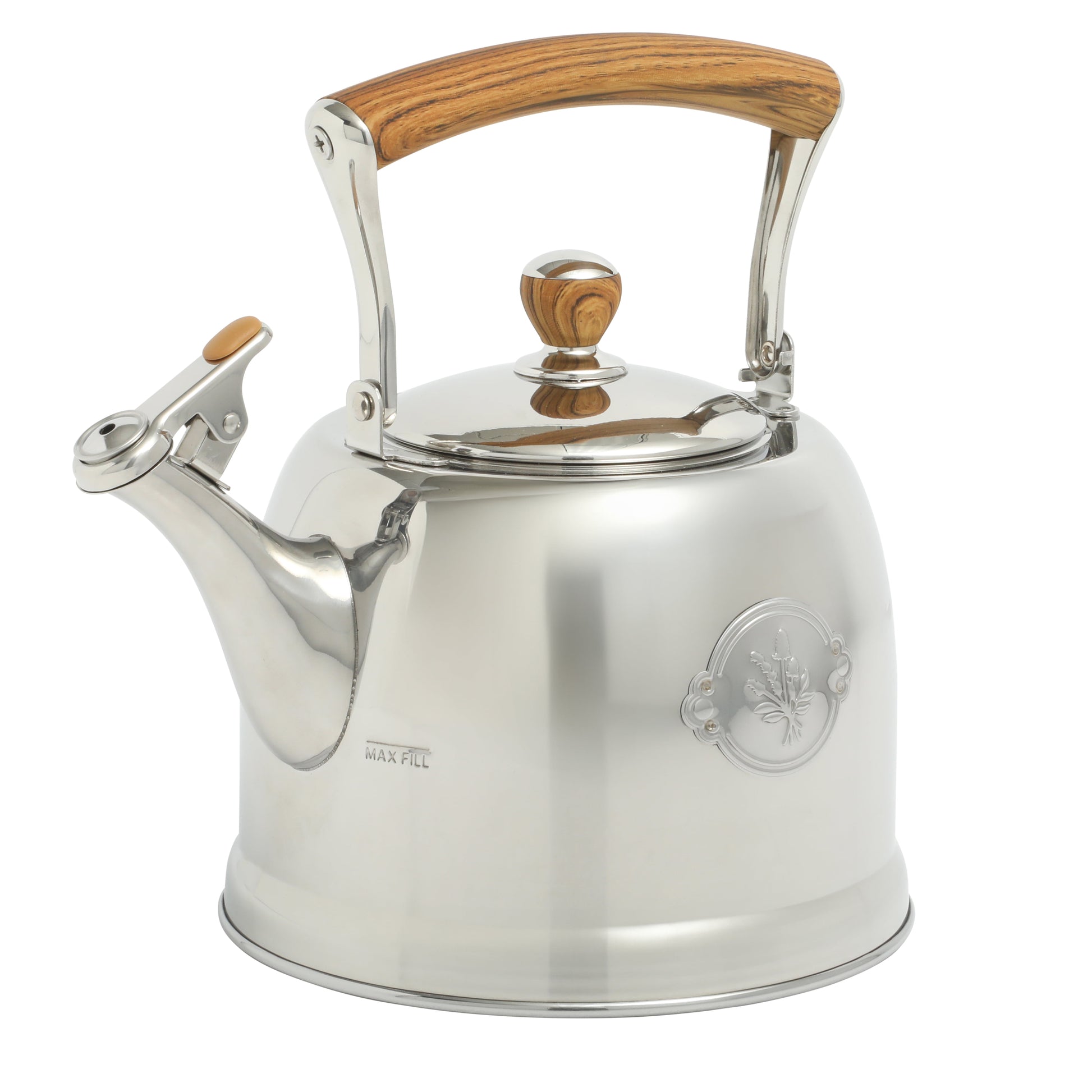 1.8 Qt Stainless Steel Stovetop Whistling Tea Kettle Pot with Folding Handle, Silver