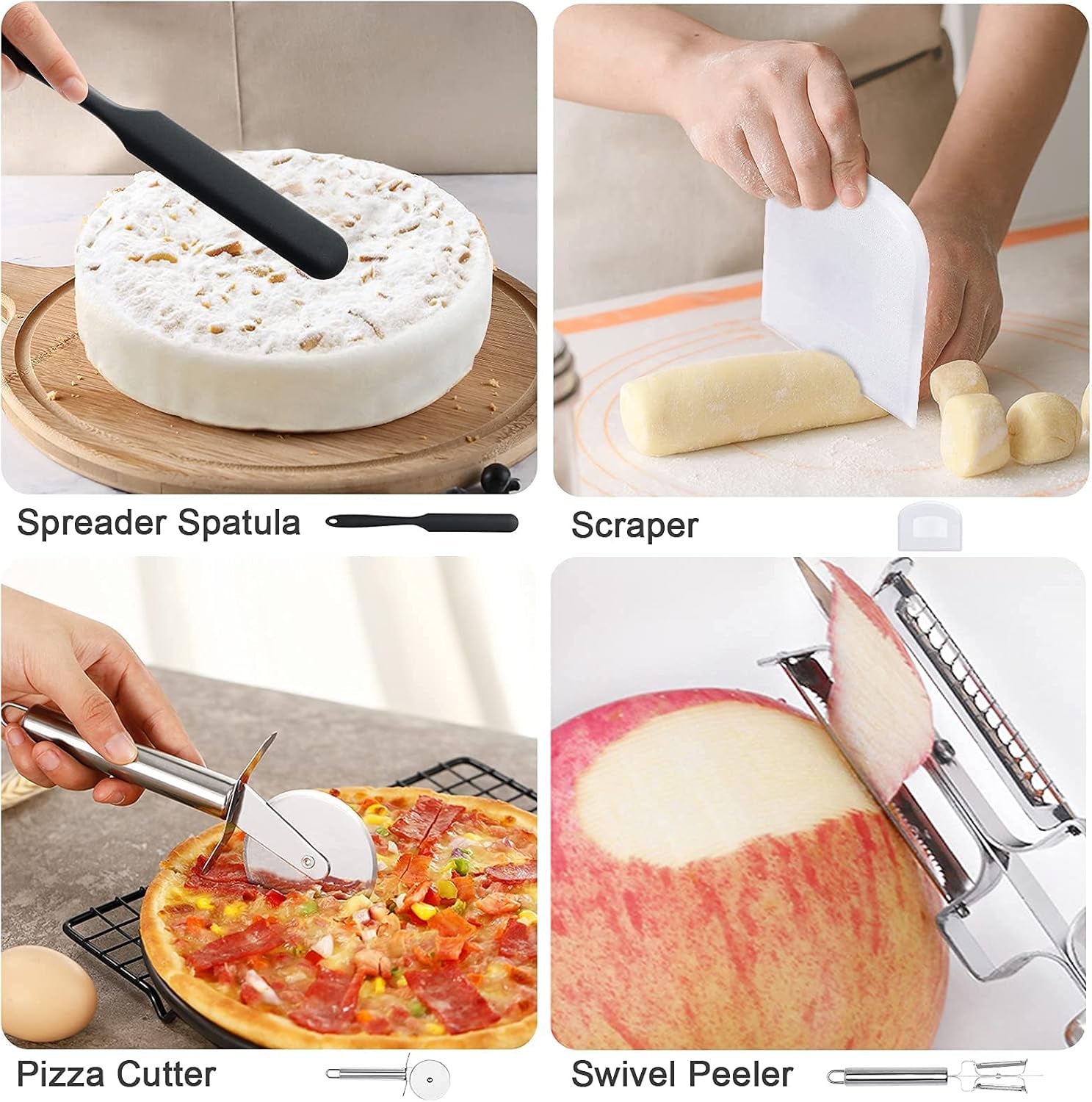 43 Pcs Silicone Kitchen Cooking Utensils Set,  Heat-Resistant Kitchen Utensil Set with Holder, Nonstick Cookware Set with Stainless Steel Handle, Kitchen Spatula Gadgets BPA Free (Black)