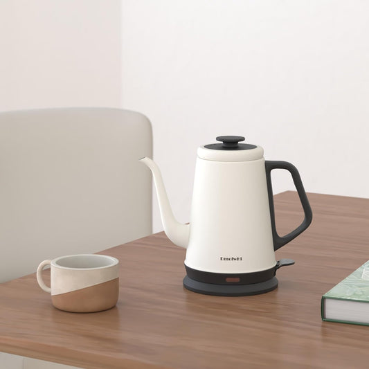 Gooseneck Electric Kettle(1.0L),1000W Electric Tea Kettle of 304 Stainless Steel,Auto Shut Off,Coffee Kettle for Pour over and Tea -White