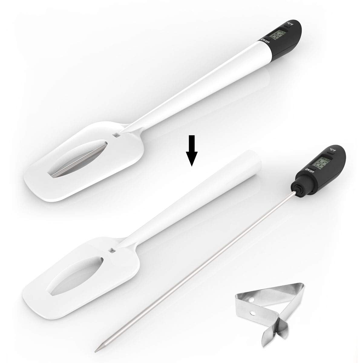 Digital Candy Thermometer Spatula Thermometer Meat Thermometer with Pot Clip & 9" Probe – Fast Instant Read Digital Food Thermometer for Candy Chocolate Jam Meat, BPA Free Silicon Frying