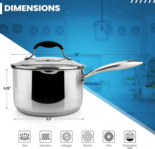 3.5 Quart Stainless Steel Saucepan with Glass Strainer Lid